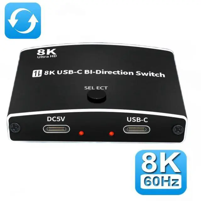 Main image of USB C Switch Bi-Directional Switcher 1 in 2 Out/2 in 1 Out USB Switch Selector 2 Computers Share 1 Devices USB KVM Switch 8K@60Hz Video 10Gbps Data Transfer 100W Charging USB-C Cables Included
