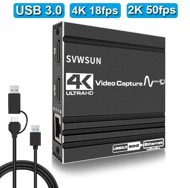 Main image of 4K Capture Card, Video Capture Card 1080P 60FPS,HDMI Capture Card Switch with Microphone, Game Capture Card USB 3.0 for Live Streaming Video Recording, Screen Capture Device Work with PS4/PC/OBS/DSLR