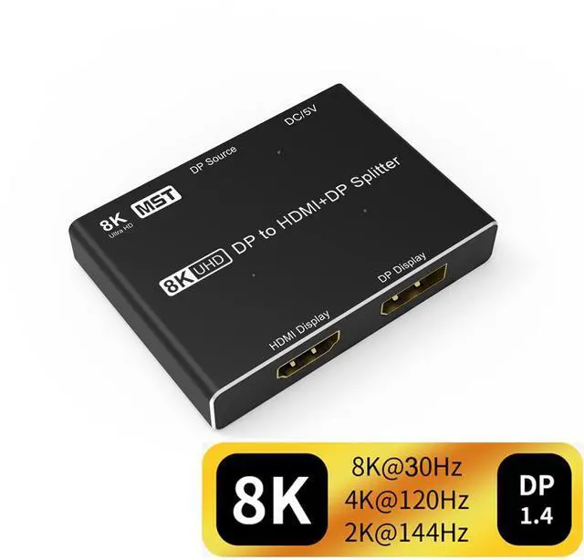 Main image of WRIARICH 8K DP Splitter Displayport to HDMI-compatible + DP dual port Splitter MST SST 8K@30Hz 4K@120Hz For Laptop PC To TV Projector