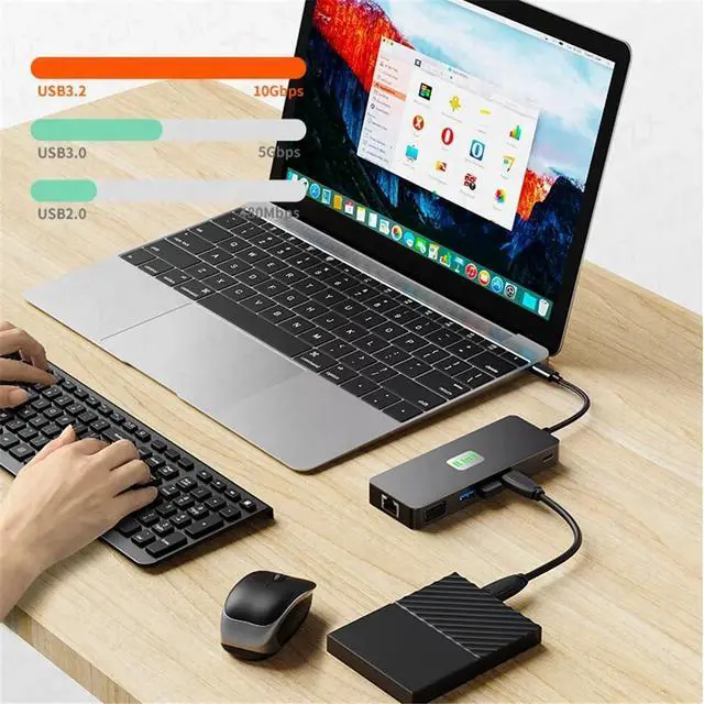 Alt view image 3 of 7 - WRIARICH Triple Monitor USB C Laptop Docking Station, USB C Hub Multiport Adapter Dongle Dock with 4K60Hz HDMI, 4K60Hz DisplayPort, 1080P VGA,100W PD Charging,Ethernet,3*10Gbps USB-A Ports,SD/TF,Audio