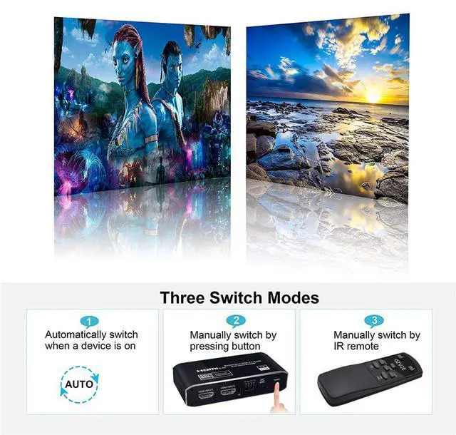 Alt view image 5 of 7 - WRIARICH 4K@ 60Hz HDMI Switch Audio Extractor, 2 in 1 Out HDMI Splitter with 3.5mm Audio Jack + Coaxial + Optical Toslink SPDIF for Support HDMI 2.0 1080P/ 3D/ 4K