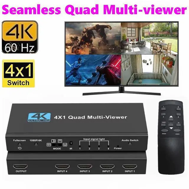 Main image of WRIARICH 4K@60Hz HDMI Multi-Viewer Quad 4x1 Seamless Switch 4k/1080p Switcher w/5 Display Modes Out for PS4 Xbox Apple TV Fire Stick Blu-Ray Player