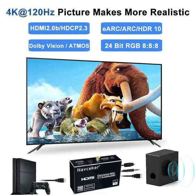 Alt view image 5 of 7 - WRIARICH 4K 60Hz HDMI Audio Extractor Splitter, HDMI + Optical Toslink SPDIF + 3.5mm Audio Jack + Coaxial + 7.1Ch, Support - HDCP 2.2 - EDID,Dolby Vision,HDR 10
