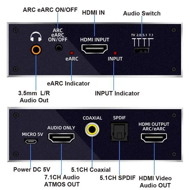 Alt view image 2 of 7 - WRIARICH 4K@60HZ HDMI 2.0b Audio Extractor 18Gbps HDMI 2.0 ARC 7.1CH Support - HDCP 2.2 - EDID,Dolby Vision,HDR 10 Support Optical Toslink SPDIF 7.1Ch 3.5mm Audio Jack