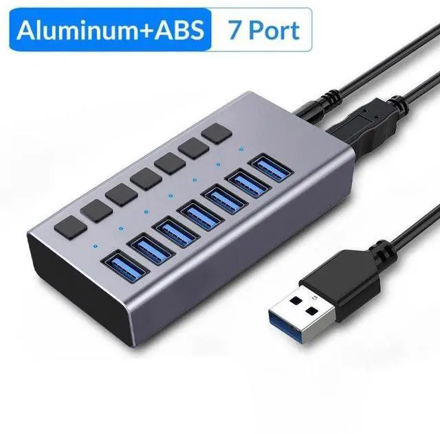 Main image of WRIARICH 7-Port USB 3.0 Hub with 7 Data Ports & Charging Port, Individual On/Off Switches and 12V/3A Adapter