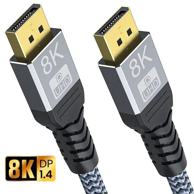 Main image of 8K DisplayPort to DisplayPort Cable, 33 Feet, Gold-Plated Display Port 1.4 Cable (8K@60Hz 4K@120Hz 165Hz 144Hz) DP Cable Compatible with Dell, Monitor, Projector, Desktop, AMD, NVIDIA, Lenovo, HP
