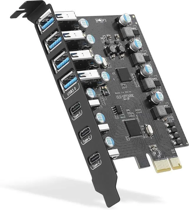 Main image of WRIARICH USB 3.0 PCI-e Expansion Card 7Port(3X USB C - 4X USB A), PCI-e to USB 3.0 HUB Adapter 5Gbps, Fits PCI Express x1, x4, x8 or x16 socket.