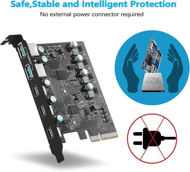 Alt view image 4 of 7 - WRIARICH USB 3.2 PCI-e Expansion Card 5-Port(3X USB C - 2X USB A), PCI-e to USB 3.2 Gen2 HUB Adapter Superspeed 10Gbps, Fits PCI Express x1, x4, x8 or x16 socket.