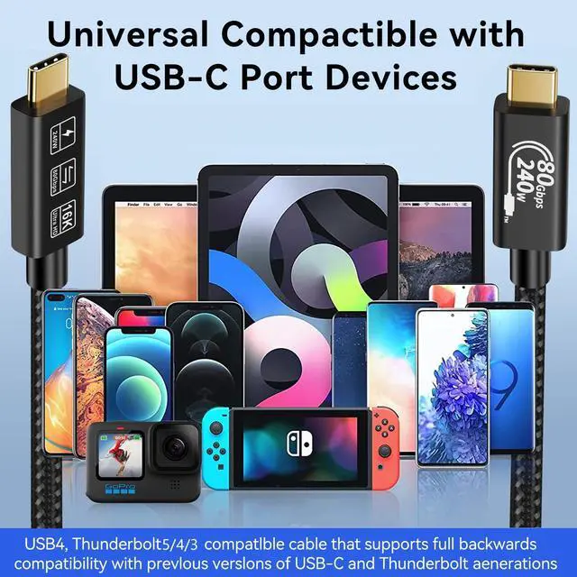 Alt view image 7 of 7 - WRIARICH Thunderbolt 5 Cable, USB 4 Cable, 16K@60Hz Video, 80Gbps Data Sync, 240W (48V5A) PD Super Fast Charging - Compatible with Mobile Phone, Notebook, MAC, SSD and all USB-C devices (6.6ft)