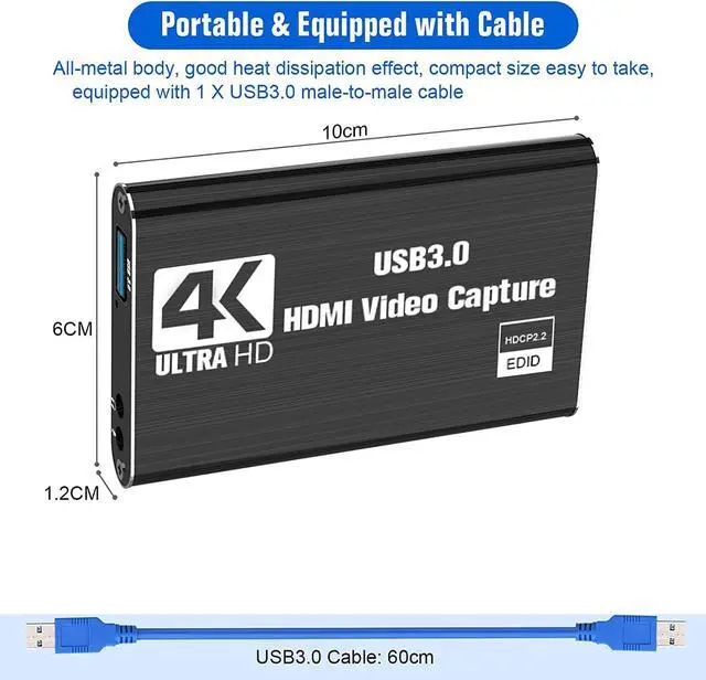 Alt view image 7 of 7 - WRIARICH 4K Video Capture Card USB 3 0 for HDMI-compatible Computer Laptop Recorder (OZC3)