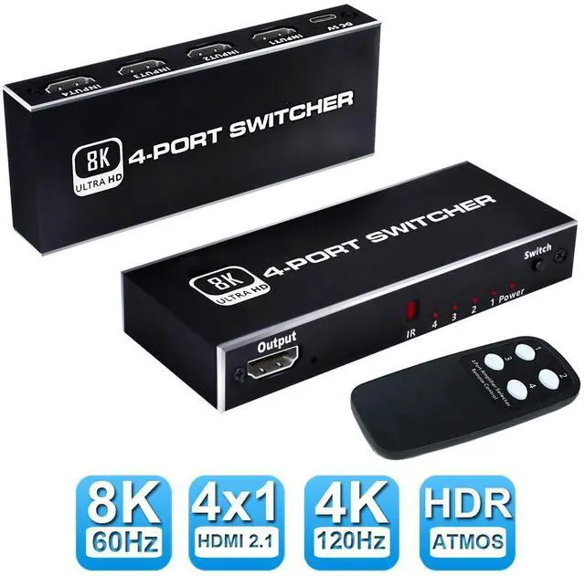 Main image of WRIARICH 4 in 1 Out HDMI 2.1 Switch, 8K High-Speed 48Gbps 4Port HDMI Switcher, Supports 8K@60Hz 4K@120Hz, Compatible for PS5/PS4 Projectors Monitor Blu-Ray Player Xbox (4 in 1)
