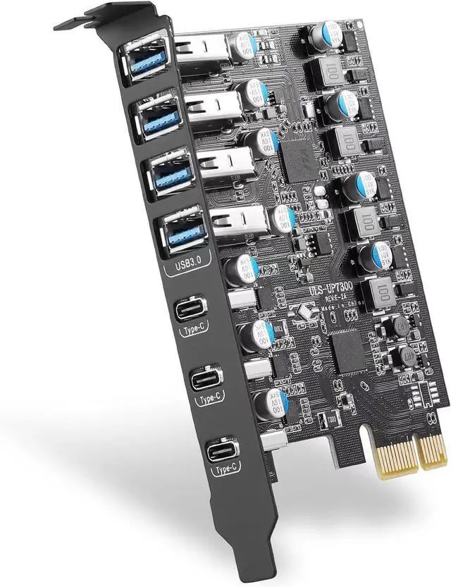 Main image of WRIARICH 7 Ports Superspeed 5Gbps USB 3.0 PCI Express Expansion Card for Windows 11, 10, 8.x, 7, Vista, XP Desktop PCs, Built in Self-Powered Technology, (3X USB C - 4X USB A)