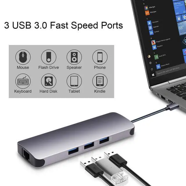 Alt view image 5 of 7 - USB C HUB, USB C Docking Adapter,9 in 1 USB Type C Adaptor With 4K HDMI,3 USB 3.0 Ports,SD TF Card Reader,60W Power Delivery, Audio/Mic Compatible For MacBook Other Type C Laptop and Some Mobile Phone