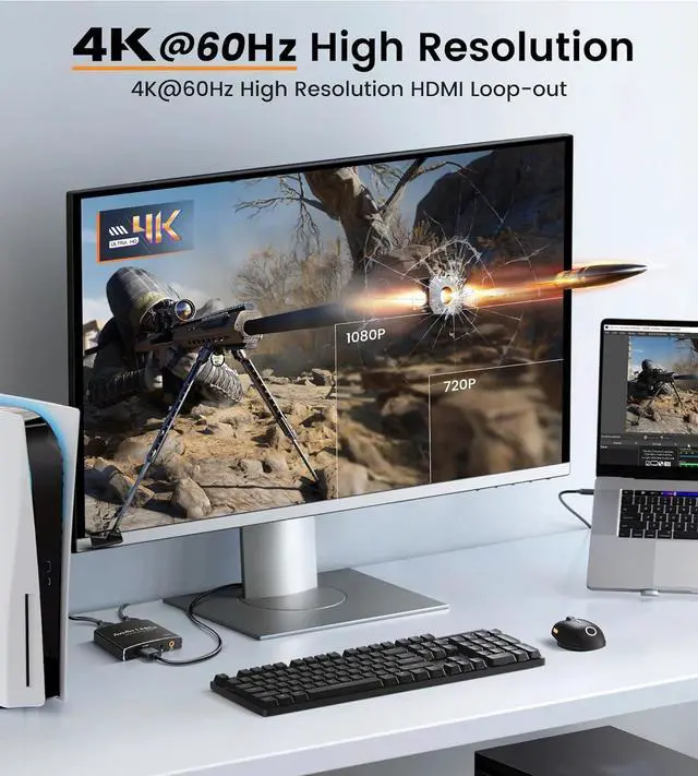 Alt view image 2 of 7 - 4K60 Capture Card USB 3.0/USB-C,LUOM HDMI Video Capture Card to USB with Microphone & HDMI Loop-Out, Capture Card 1080p 60fps for Streaming, Compatible with Nintendo Switch/Game Console/Phone