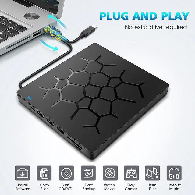 Alt view image 4 of 7 - 2022 New External DVD Drive USB 3.0/Type-C Portable Pop-up CD/DVD+/-RW Burner Player USB C Superdrive CD ROM with 4 USB Ports and 2 SD Card Slots for Laptop Mac MacBook Pro Air Windows Desktop PC