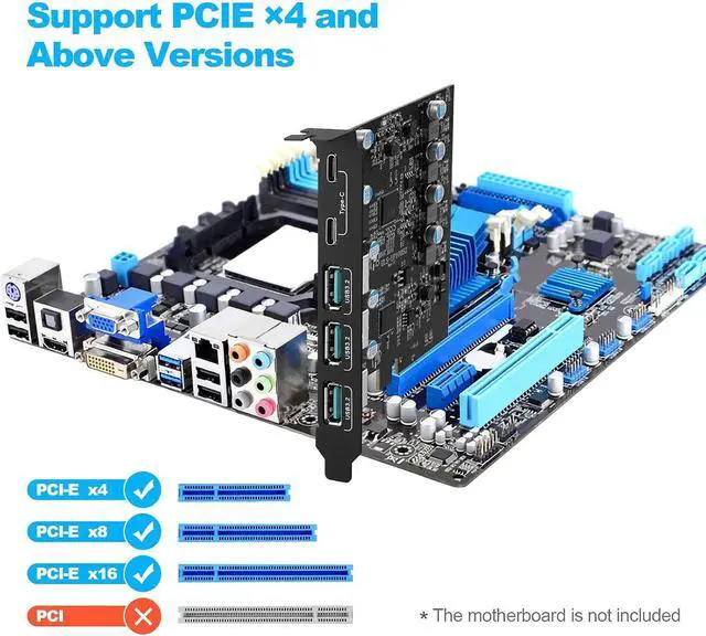 Alt view image 4 of 7 - WRIARICH 5Port USB 3.2 PCIE Expansion Card, 10Gbps High Speed Transmission Stable Power USB 3.2 Front Expansion Card, 5 External USB3.2 Ports (2X USB C - 3X USB A)