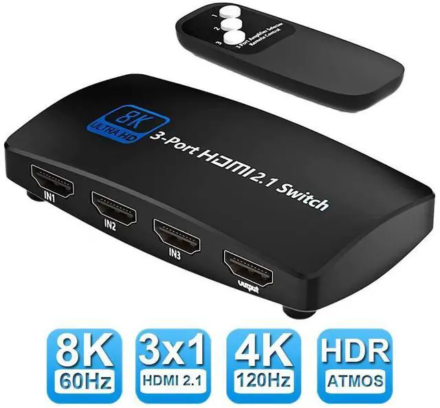 Main image of WRIARICH 8K@60Hz 3x1 HDMI 2.1 Switch with Remote Control, HDMI Switch 3 in 1 Out, 3-Port HDMI Switcher Selector, Supports 4K@120Hz, 1080P@240Hz, 1080P@120Hz for Fire Stick, HDTV, PS4/5, Game Consoles