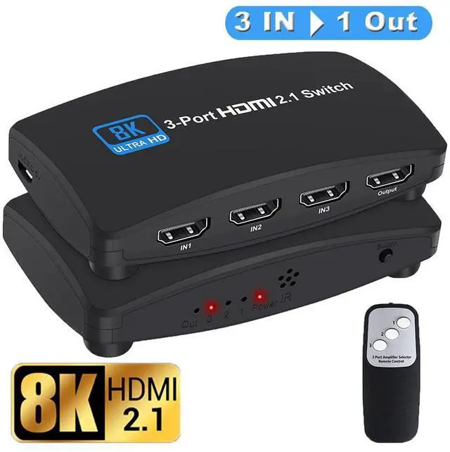 Main image of WRIARICH 3-Port 8K HDMI Switch, HDMI 2.1 Switcher 4K 120Hz HDR10, 8K 60Hz UHD, HDMI Switch 3 in 1 Out, Power Adapter and Remote Included (OZ8Q3)