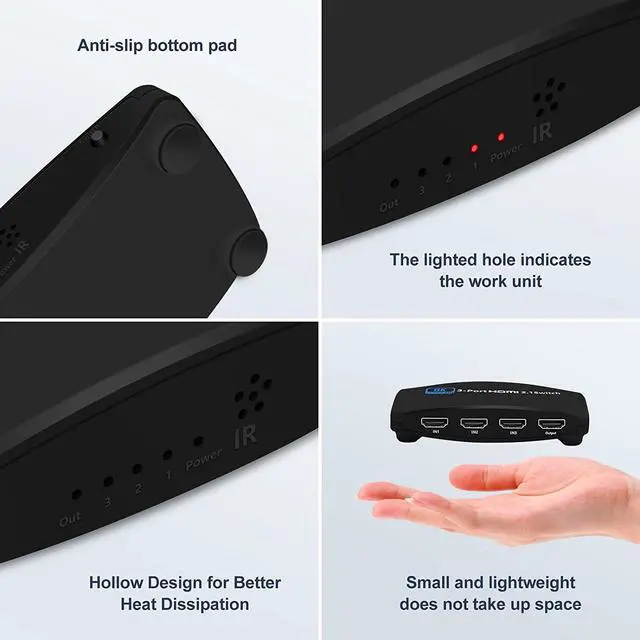 Alt view image 6 of 7 - WRIARICH HDMI 2.1 Switch 8K 60Hz, HDMI Switch 4K 120Hz HDMI Switcher 3 in 1 Out,3X1 HDMI Switch Selector with Remote for Fire Stick, PS5,Roku,Xbox,Support 1080P@240Hz,3D,48Gbps