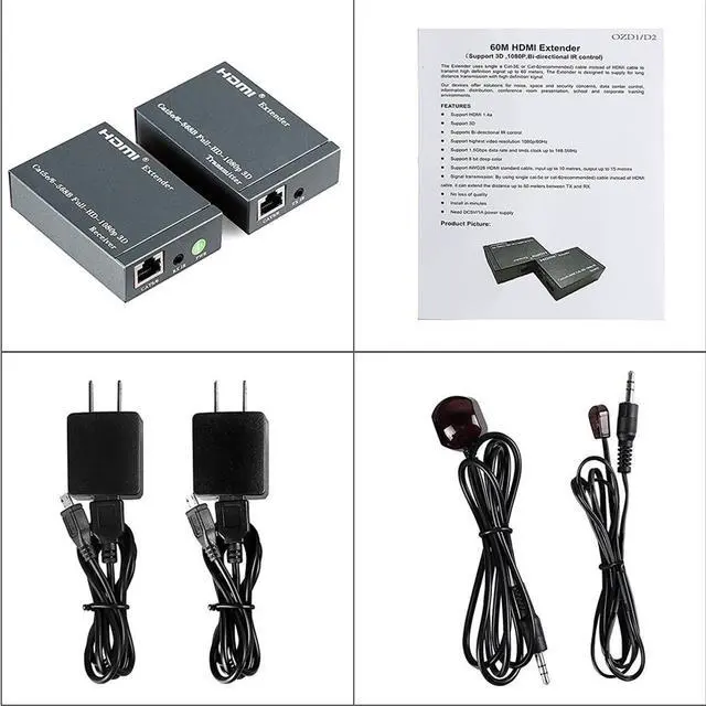 Alt view image 7 of 7 - WRIARICH HDMI Extender Over Ethernet Cat6 - Up to 196ft (60m) - Lossless Low Latency Signal, IR Extension - Long Range Ethernet to HDMI at 1080p (Transmitter and Receiver)