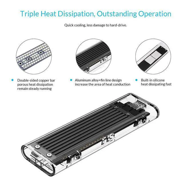 Alt view image 3 of 7 - WRIARICH USB 3.1 Gen 2 Type C Tool-Free M.2 SSD Enclosure 2280 2260 2242 2230 SSD Housing NGFF Case to USB3.1 gen 2 Type C Cable for Intel 660p/Samsung 970 EVO/Samsung970 Pro NVME SSD (Black)