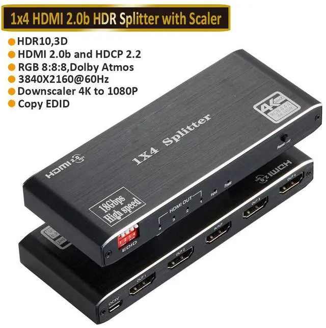 Main image of WRIARICH 4K 60Hz HDMI Splitter 1x4 1080P 120Hz HDMI 2.0 Splitter Converter 1 in 4 Out HDCP 2.2 UHD HLG HDR 3840x2160P for TV PS5 Xbox Game