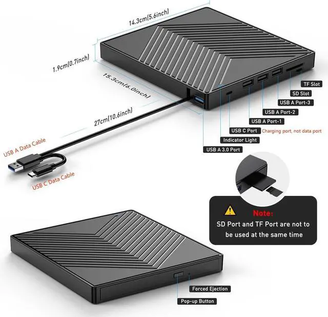 Alt view image 3 of 7 - WRIARICH DVD Player for Laptop, 8-In-1 External CD Drive with 4*USB 3.0 Hub and SD/TF Card Reader, Portable CD Burner, DVD Reader Writer ROM Drive Compatible with Laptop PC Mac,Win 11/10/8/7