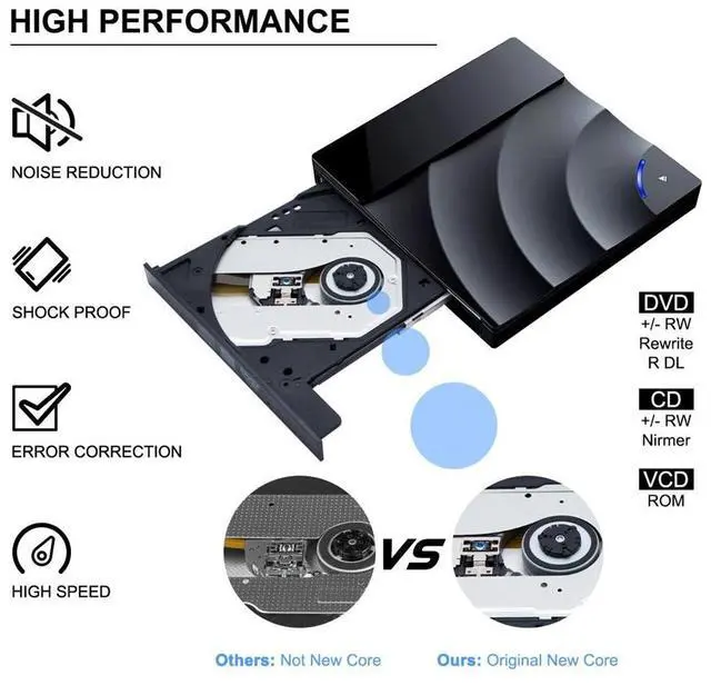 Alt view image 2 of 7 - WRIARICH External DVD Drive for Laptop, Portable High-Speed USB-C&USB 3.0 CD Burner/DVD Reader Writer with Touch Sensitive Button for PC Desktops, Compatible with Windows/Mac OSX/Linux