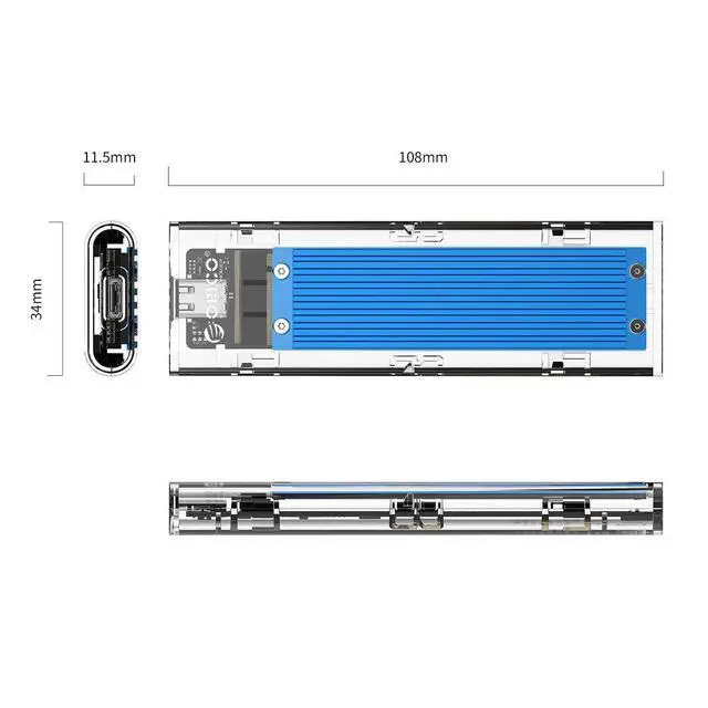 Alt view image 2 of 7 - WRIARICH M.2 NVME PCIE SSD to USB 3.1 USB C External Enclosure Only M.2 M-Key to Type C GEN2 10GBPS Adapter M.2 PCIE SSD Hard Disk Box for 2230/2242/2260/2280 PCIe NVMe M-Key SSD up to 2TB-Blue