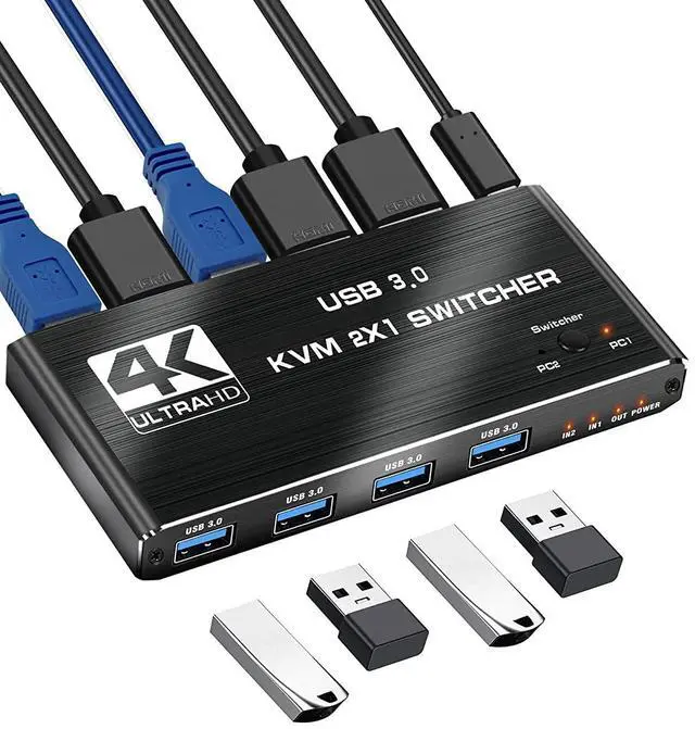 Main image of WRIARICH HDMI KVM Switch 2 in 1 Out 4K@60Hz HDMI USB-C KVM Switch with 2 PCs Share 1 Monitors and 4 USB3.0 Hubs Compatible with Windows and Mac OS X