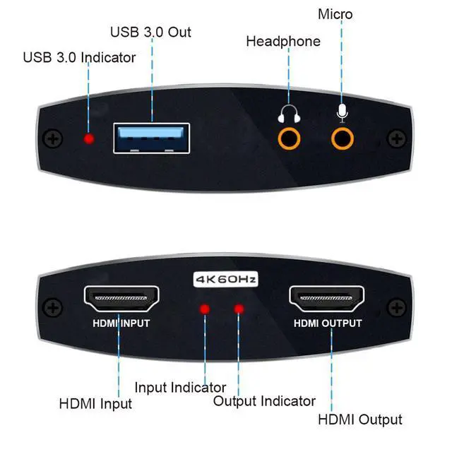 Alt view image 2 of 7 - WRIARICH 1080P 60fps 4K@60Hz Video Capture Device Video Capture Card Dongle HDMI-compatible to USB3.0/Type-C with Mic & 3.5mm Audio for Game Record Live Streaming Broadcast