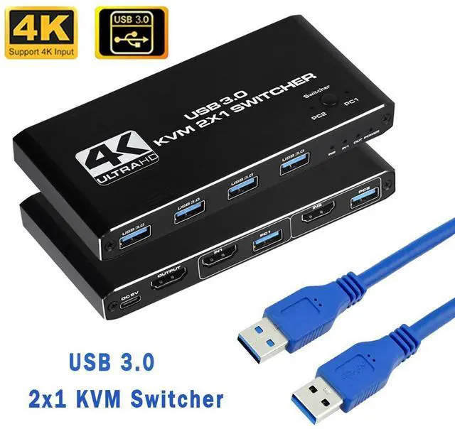 Main image of WRIARICH HDMI2.0 KVM Switch, HDMI and USB Switcher 2 in 1 Out Switches for 2 Computers Share Keyboard Mouse Printer and 1 Monitor and 4 USB3.0 Ports, Support Full HD 4K@60Hz with One Button Switch