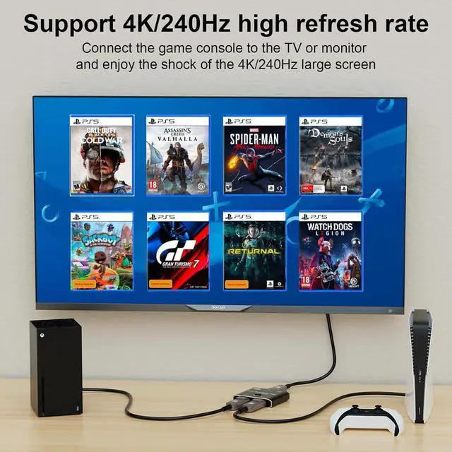 Alt view image 3 of 7 - WRIARICH Displayport Switch 16K, Bidirectional DP 2.0 Switch 16K @ 60Hz, 4K @ 240Hz, Displayport Switcher 1 to 2/2 in 1 Out with LED Indicator for PC Host Monitor etc (A0201)