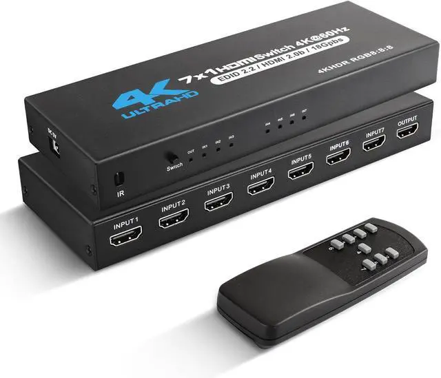 Main image of WRIARICH HDMI Switch 7 in 1 Out 4K 60Hz UHD HDMI Switcher Splitter with Remote Metal HDMI Switch Box Hub Support 4K 60Hz 3D 1080P HDCP2.2 for PS5 PS4 Xbox DVD Player Fire Stick PC