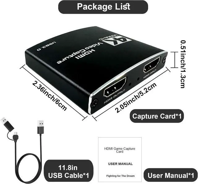 Alt view image 6 of 7 - WRIARICH Portable 4K HDMI-compatible to USB HD Video Capture Card 1080P 60fps Durable Audio Converter Live Recording Box Support 4K@60Hz HDMI Passthrough