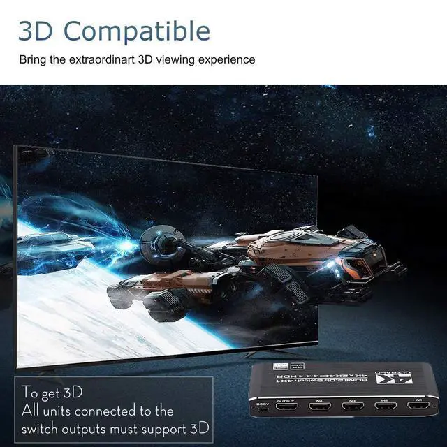 Alt view image 5 of 5 - WRIARICH HDMI Switch 4K 60Hz HDMI Splitter- HDMI Switcher Splitter 4 Input 1 Output, Support 3D 4K HDR10 HDCP2.2 YUV444/RGB888 for Xbox PS4 Roku HDTV Fire Stick Blu Ray(IR Remote)