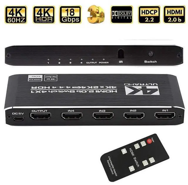 Main image of WRIARICH HDMI Switch 4K 60Hz HDMI Splitter- HDMI Switcher Splitter 4 Input 1 Output, Support 3D 4K HDR10 HDCP2.2 YUV444/RGB888 for Xbox PS4 Roku HDTV Fire Stick Blu Ray(IR Remote)