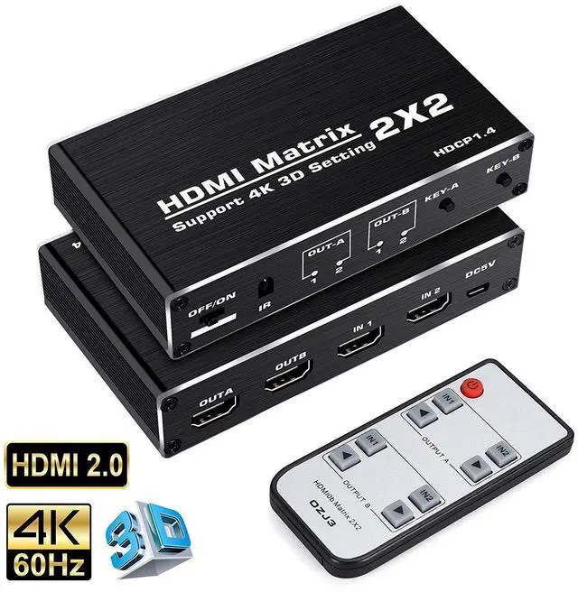 Main image of WRIARICH 4K HDMI Matrix Switch 2 X 2 ,2 in 2 Out Video Switcher Splitter with IR Remote Controller,Support 4K@60Hz 3D 18.5Gbps, HDMI 2.0b, HDCP 1.4,HDR,YUV 4:2:0 (OZJ3)