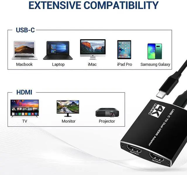 Alt view image 6 of 6 - WRIARICH USB C to Dual HDMI Adapter, 4 in 1 USB Type C Hub with 2 HDMI/3.5mm Audio /PD Charging, Dual Screen Display USB-C Docking Station for Windows, MacOS