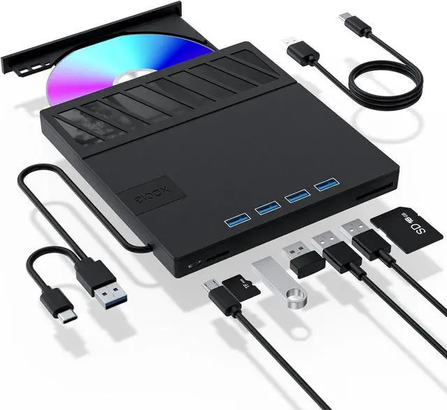 Main image of 7-In-1 External CD DVD Drive, USB 3.0 Optical Disc Drive, SD/TF Card Reader USB 3.0 Hub, CD DVD Burner Writer Reader Player for Laptop MacBook iMac Desktop PC Windows 11/10/8/7/XP Linux Mac OS