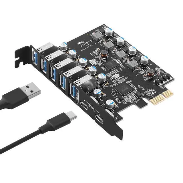 Main image of WRIARICH USB 3.0 PCI-e Expansion Card 7Port(2X USB C - 5X USB A), PCI-e x1 to USB 3.0 HUB Adapter 5Gbps