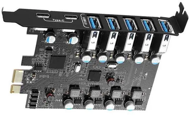 Main image of WRIARICH 7 Ports PCI-E to USB 3.0 HUB(2X USB C - 5X USB A 3.0) PCI Express Expansion Card Adapter 5Gbps for Motherboard