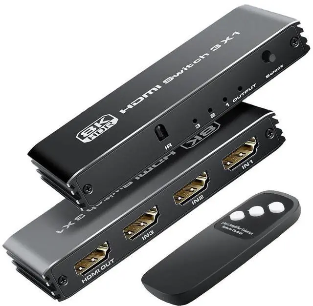 Main image of WRIARICH HDMI 2.1 Switch 4K 120Hz, HDMI Switcher 3 in 1 Out with IR Remote, 3 Port 8K 60Hz Auto HDMI Selector Slim Hub 48Gbps, Compatible with Xbox Series X, PS4 Pro, PS5, UHD TV, Monitor, Projector