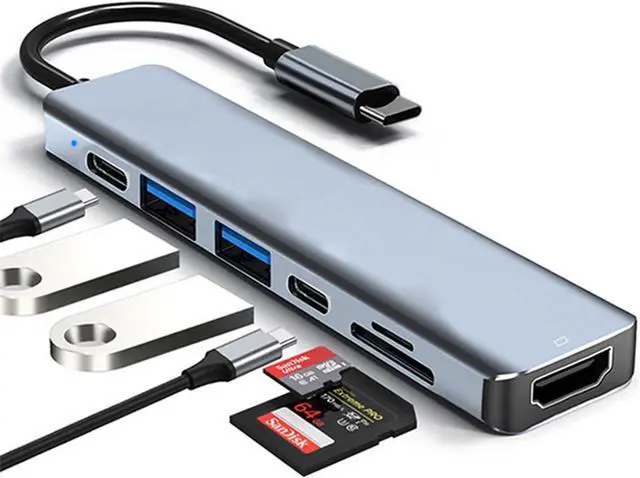 Main image of WRIARICH USB C Docking Station 4K HDMI, 7-in-1 OTG USB C Hub Multiport Adapter Dongle with 4K HDMI, 2*USB 3.0, USB-C, 100W PD, SD/TF Card Reader Compatible with Laptop/Tablet/Smart Phone
