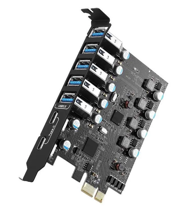 Main image of WRIARICH 7 Ports Superspeed 5Gbps USB 3.0 PCI Express Expansion Card for Windows 11, 10, 8.x, 7, Vista, XP Desktop PCs, Built in Self-Powered Technology, (2X USB C - 5X USB A)
