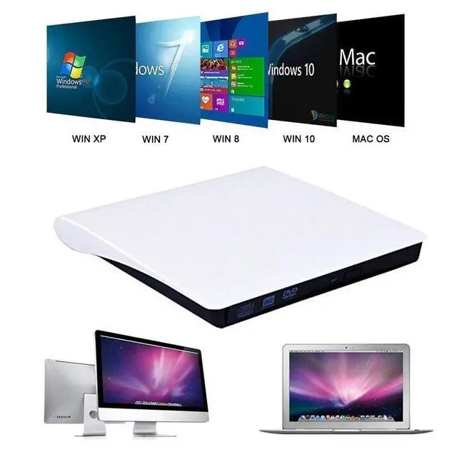 Alt view image 6 of 7 - WRIARICH External Portable Slim Design CD/DVD RW Write/Read Drive, USB3.0 & Type-C, White (XD001)