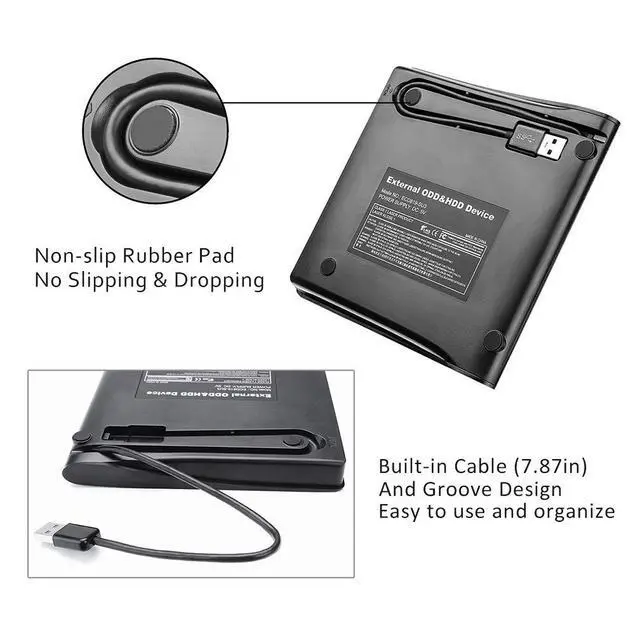 Alt view image 4 of 7 - WRIARICH USB3.0 USB-C Super Multi Ultra Slim Portable DVD Rewriter External Drive Support for PC and Mac, White (XD001)