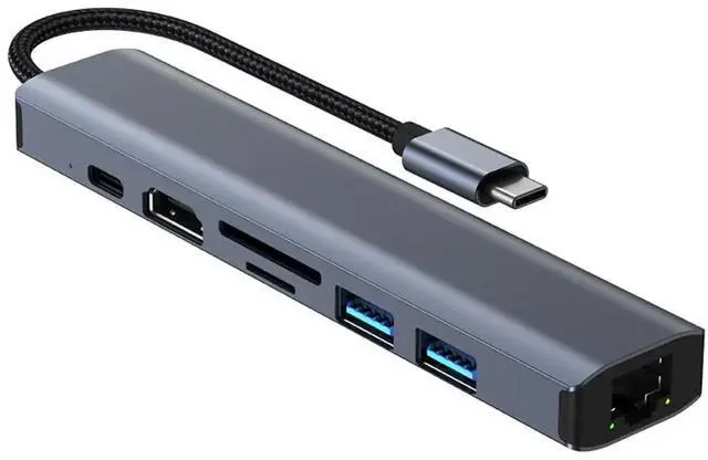 Main image of WRIARICH USB-C to Ethernet Hub Adapter, Portable 7 in 1 Multiport Hub with 4K HDMI, 2*USB3.0, , SD/TF Card Readers, 100W PD, Gigabit Ethernet for MacBook Pro/Air 2022/2021, iMac, iPad
