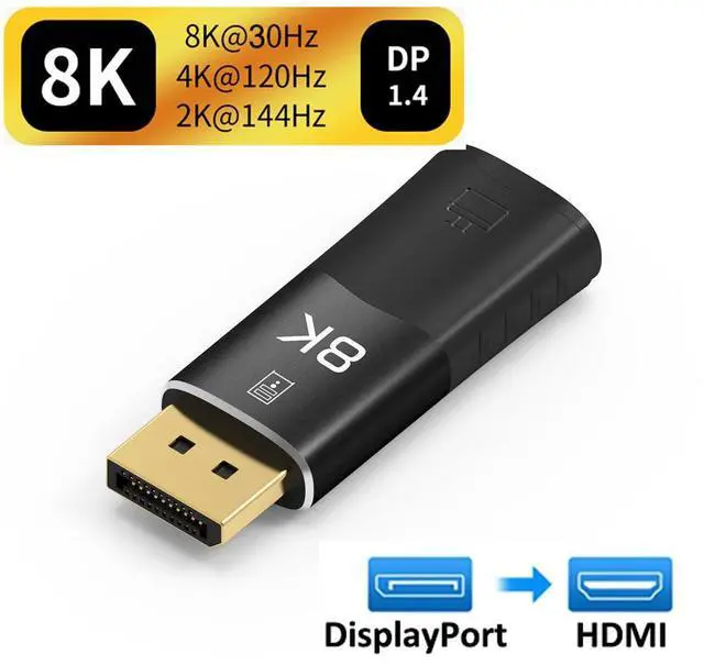 Main image of WRIARICH 8K DisplayPort 1.4 to HDMI Adapter with 4K 120Hz or 8K, Unidirectional Display Port 1.4 to HDMI 8K Cable Adapter in Black, Support for RTX 3080/3090, RX 6800/6900 and More