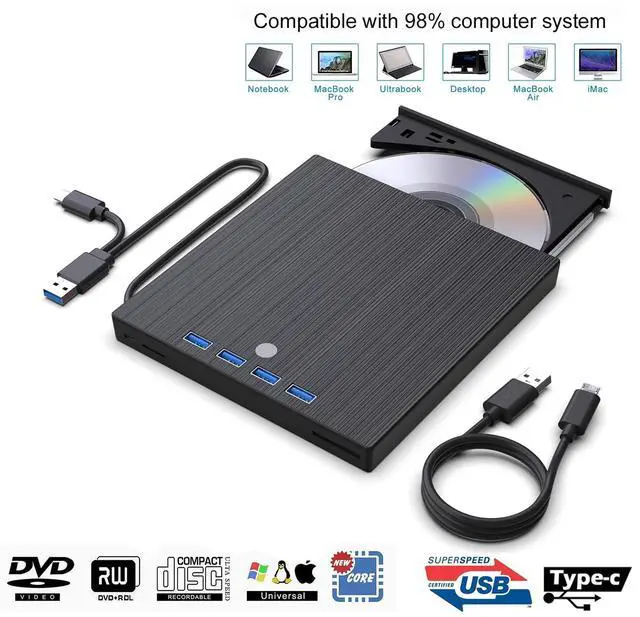 Main image of WRIARICH External CD DVD Drive,9 in 1 USB 3.0 and Type-C CD Burner Player Writer with 4 USB3.0 Ports and 2 TF/SD Card Slots,Ultra Slim Optical Disk Driver for Laptop Mac PC Windows Linux OS